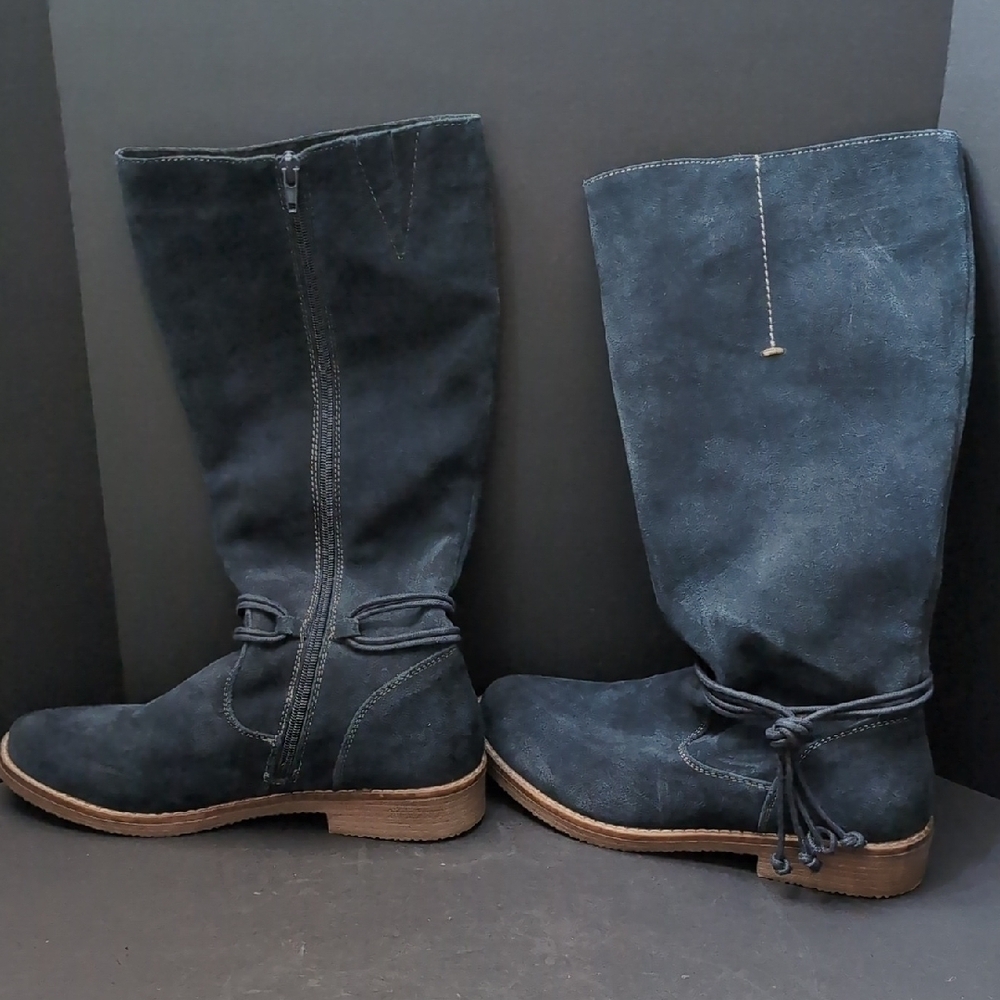 Reflexan Laufkomfort Woman's Blue Suede Leather Mid-caf Zippered Boots,Size 40 - Picture 2 of 12